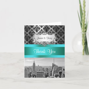 NYC Skyline Bw B3 Damask F2 Thank You Note Card
