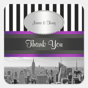 NYC Skyline BW ESB Blk Wht Strp Purpl P Favour Tag