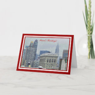 NYC Skyline Chrysler Bldg, Flatiron Snow Christmas Holiday Card
