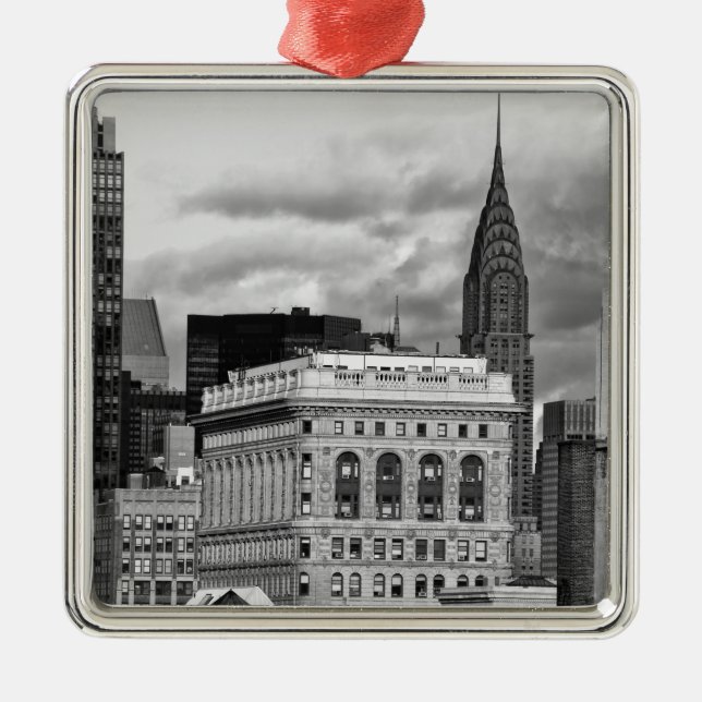 NYC Skyline: Chrysler Building, Flatiron, Citi BW Metal Ornament (Front)