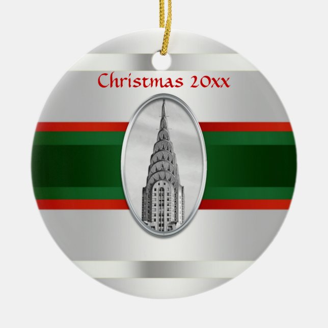 NYC Skyline: Chrysler Building Xmas #3W Ceramic Ornament (Front)