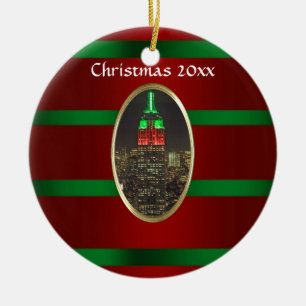 NYC Skyline: Emp St Bldg Night Xmas #6R Ceramic Ornament