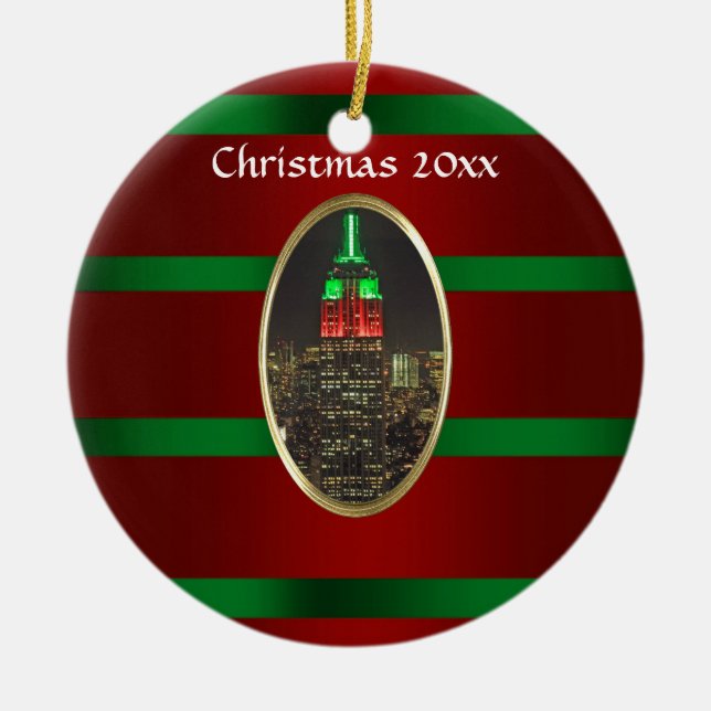 NYC Skyline: Emp St Bldg Night Xmas #6R Ceramic Ornament (Front)