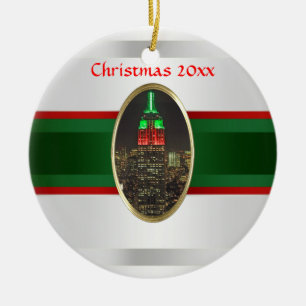 NYC Skyline: Emp St Bldg Night Xmas #6W Ceramic Ornament