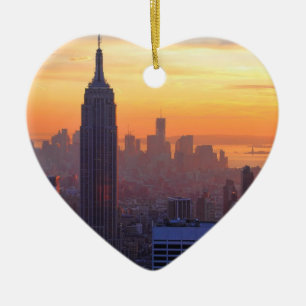 NYC Skyline: Emp St Bldg Orange Sunset Ceramic Ornament