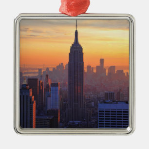 NYC Skyline: Emp St Bldg Orange Sunset Metal Ornament