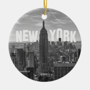 NYC Skyline Emp St Bldg, WTC BW 2C Ceramic Ornament