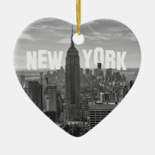 NYC Skyline Emp St Bldg, WTC BW 2C Ceramic Ornament