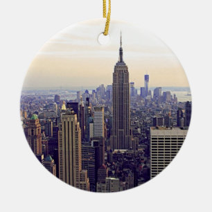 NYC skyline Empire State Building, WTC 4 Ceramic Ornament