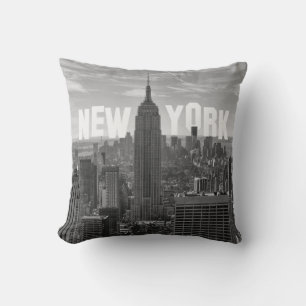 NYC Skyline Empire State Building, WTC BW 2C Throw Pillow