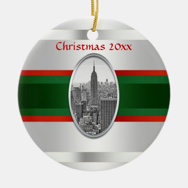 NYC Skyline: Empire State Building Xmas #3W Ceramic Ornament (Front)