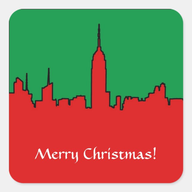 NYC Skyline: ESB Christmas Silhouette Square Sticker (Front)