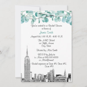NYC Skyline ESB Etch Eucalyptus Bridal Shower Invitation