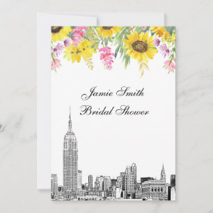 NYC Skyline ESB Etch Look Sunflowers Bridal Shower Invitation