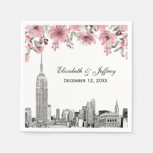 NYC Skyline ESB Etch Pink Floral Watercolor  Napkin