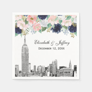 NYC Skyline ESB Etch Pink Wht Blue Gold Floral Napkin