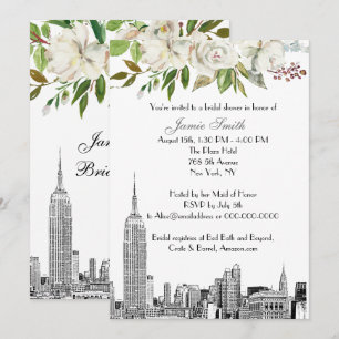 NYC Skyline ESB Etch White Floral Bridal Shower Invitation
