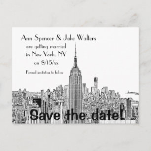 NYC Skyline ESB Top o the Rock Etch Save Date 2 Announcement Postcard