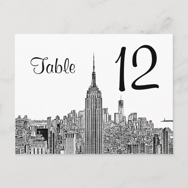 NYC Skyline ESB Top of the Rock Table Number Postcard (Front)