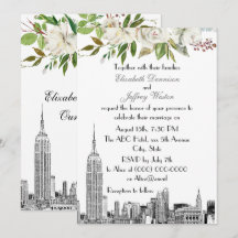 NYC Skyline ESB White Floral Watercolor Wedding