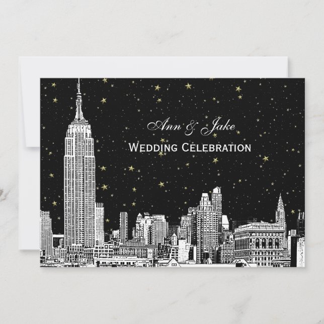 NYC Skyline Etch Starry DIY BG Wedding Invite (Front)