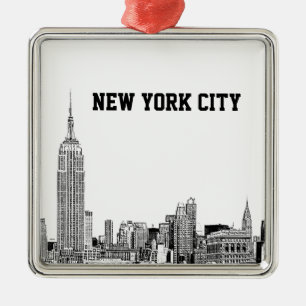 NYC Skyline Etched 01 Metal Ornament
