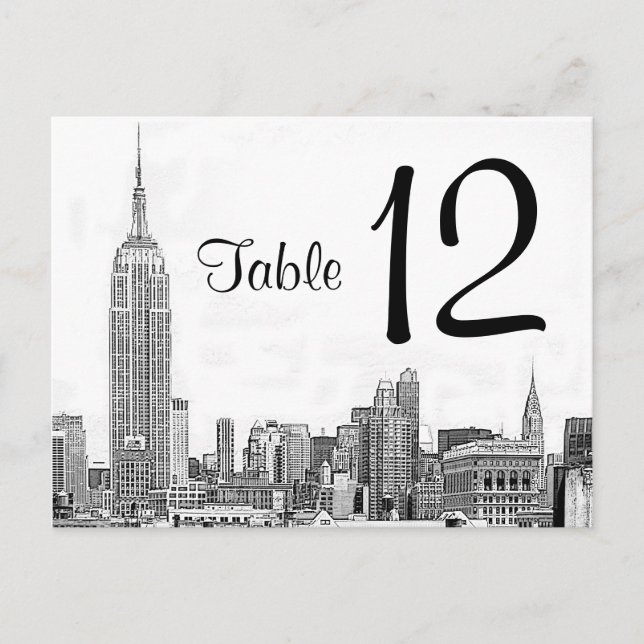 NYC Skyline Etched 01 Numéro de table (Devant)