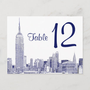 NYC Skyline Etched 01 Numéro de table Bleu