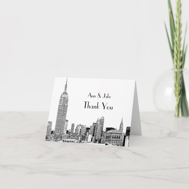 NYC Skyline Etched 01 Thank You Card (Front)