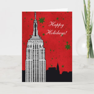 NYC Skyline Etched ESB 2 Christmas Holiday Card