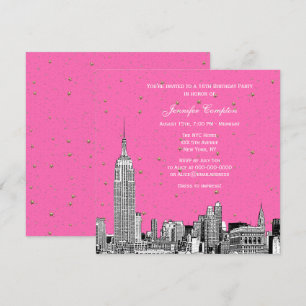 NYC Skyline Etched Starry DIY BG Colour SQ Sweet 1 Invitation