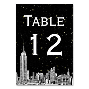 NYC Skyline Etched Starry DIY BG SQ Table Number
