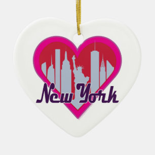 NYC Skyline Heart Ceramic Ornament