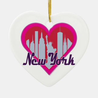 NYC Skyline Heart Ceramic Ornament