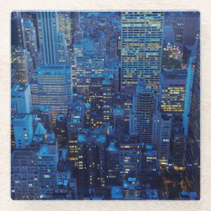 NYC Skyline, high angle view at dusk Glass Coaster