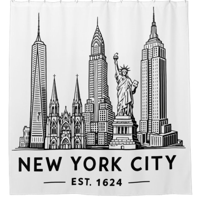 NYC Skyline Illustration with Statue of Liberty (Front)