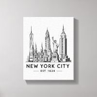 NYC Skyline Illustration with Statue of Liberty