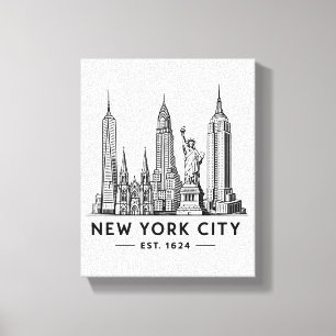 NYC Skyline Illustration with Statue of Liberty Canvas Print