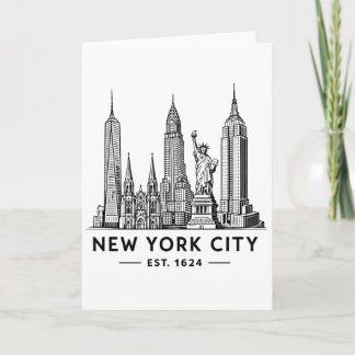NYC Skyline Illustration with Statue of Liberty Card
