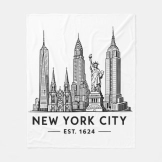 NYC Skyline Illustration with Statue of Liberty Fleece Blanket