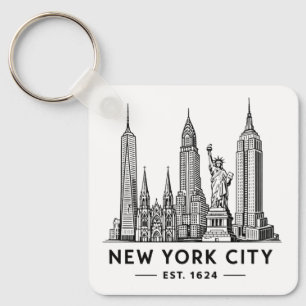 NYC Skyline Illustration with Statue of Liberty Keychain
