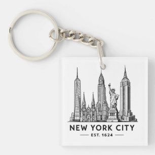 NYC Skyline Illustration with Statue of Liberty Keychain