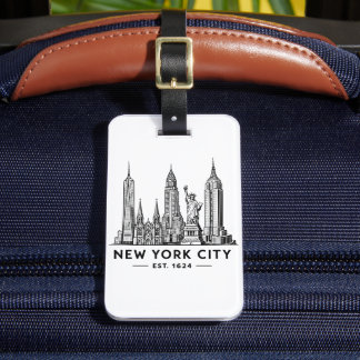 NYC Skyline Illustration with Statue of Liberty Luggage Tag