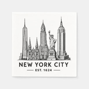 NYC Skyline Illustration with Statue of Liberty Napkin