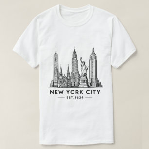 NYC Skyline Illustration with Statue of Liberty T-Shirt