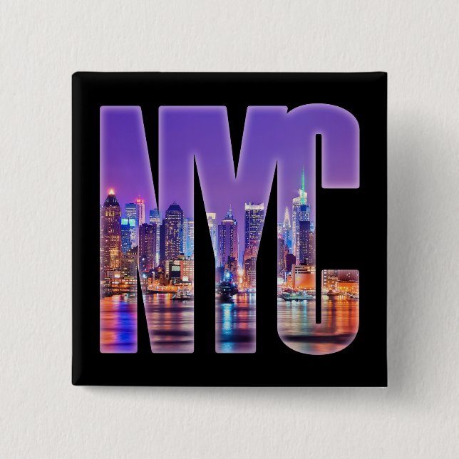 NYC Skyline (Light) 2 Inch Square Button (Front)