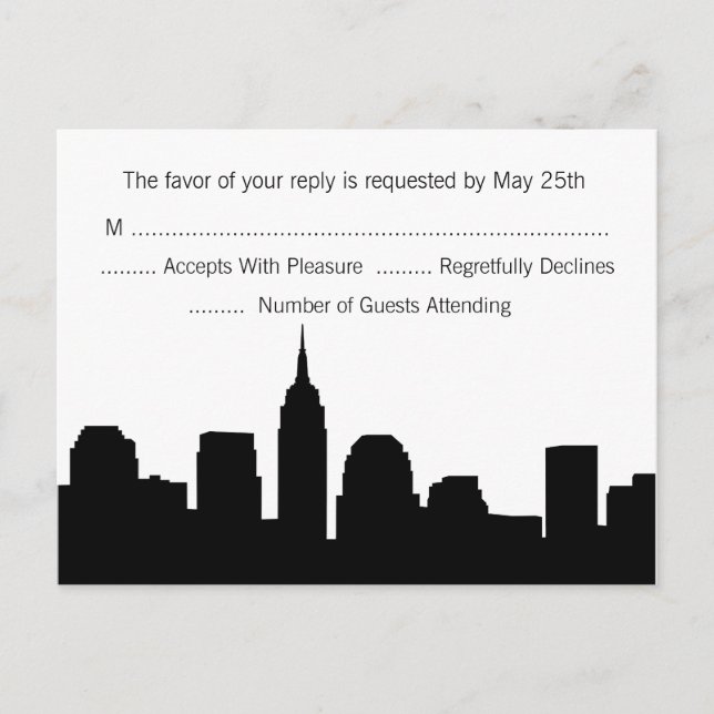 NYC Skyline RSVP Postcard - Black (Front)