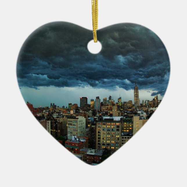 NYC Skyline: Scary massive derecho storm cloud Ceramic Ornament (Front)