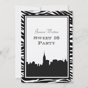 NYC Skyline Silhouette #2 Zebra Sweet 16 Invitation