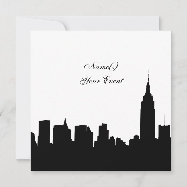 NYC Skyline Silhouette, ESB #1 BW SQ2 Party Invite (Front)
